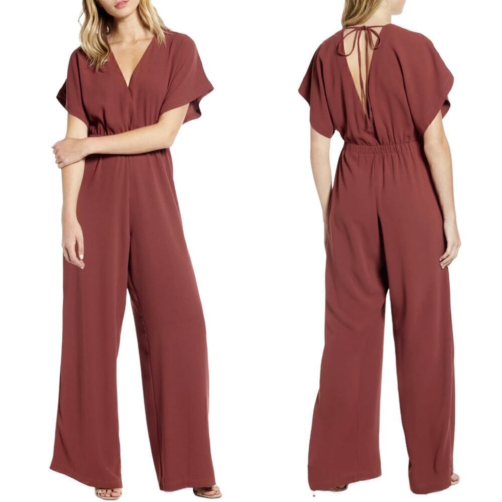 Bishop & Young Dark Dusty Rose Textured Crepe Cameron Jumpsuit Size XS